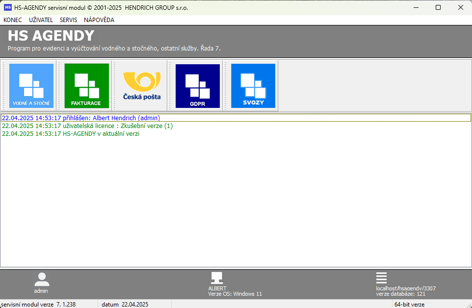 Program pro vyúčtování vodného a stočného.